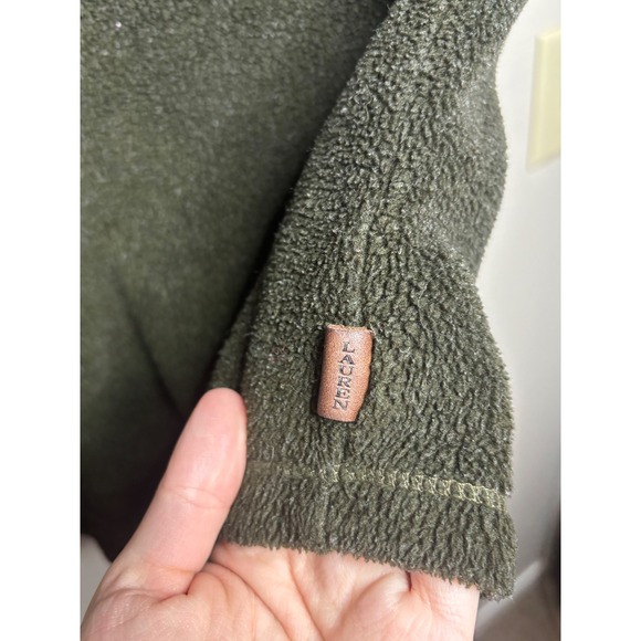 Lauren Ralph Lauren Fleece Hooded Vest Olive Green Full Zip Faux Leather Trim M - Picture 8 of 10